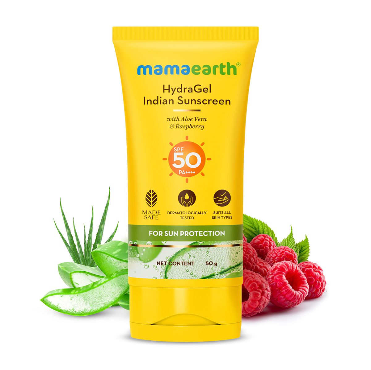 Mamaearth HydraGel Indian Sunscreen with Aloe Vera and Raspberry for Sun Protection, 50g - Buy from Indicrest