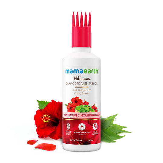 Mamaearth Hibiscus Damage Repair Hair Oil with Hibiscus & Curry Leaves, 150ml - Buy from Indicrest