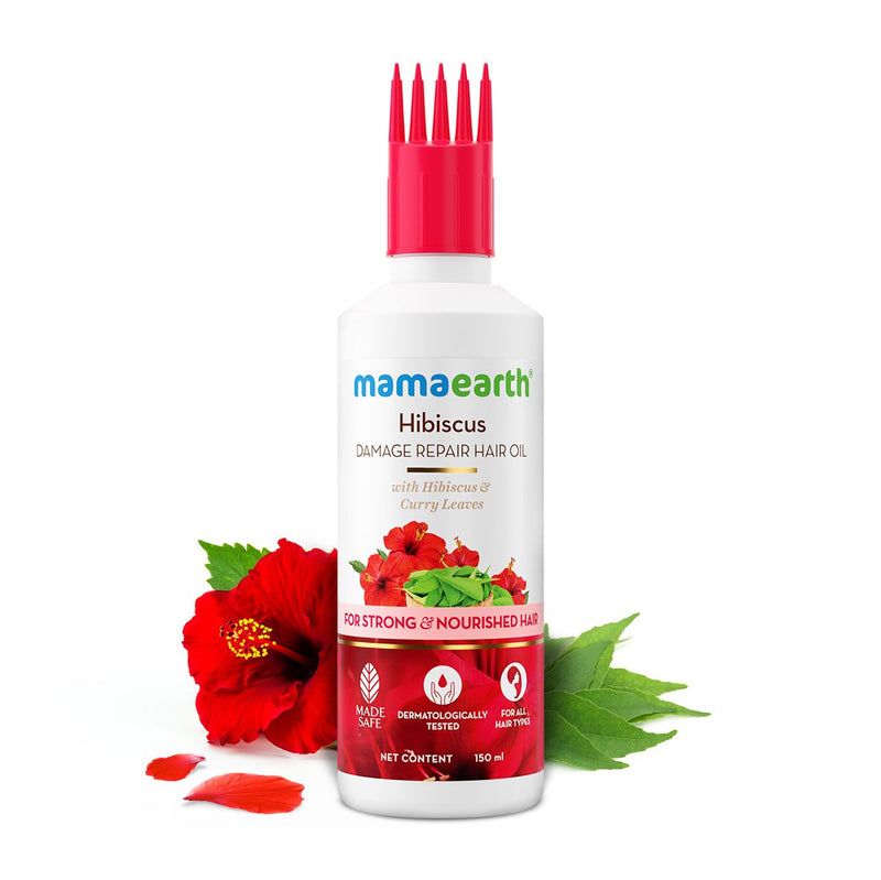 Mamaearth Hibiscus Damage Repair Hair Oil with Hibiscus & Curry Leaves, 150ml - Buy from Indicrest