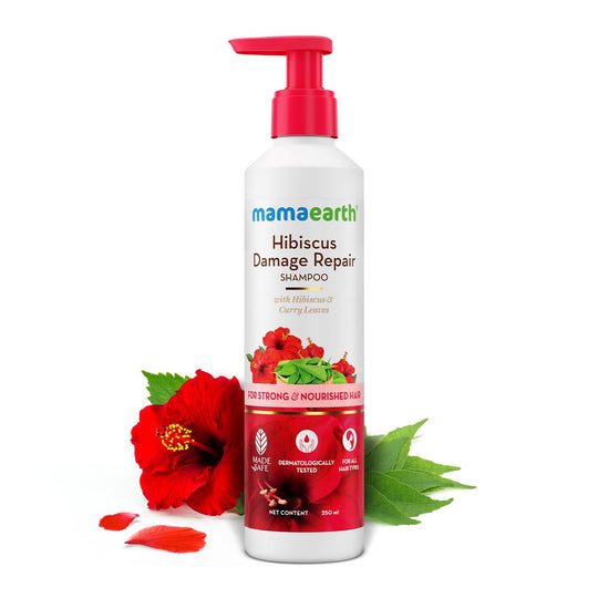Mamaearth Hibiscus Damage Repair Shampoo With Hibiscus & Curry Leaves, 250ml - Buy from Indicrest