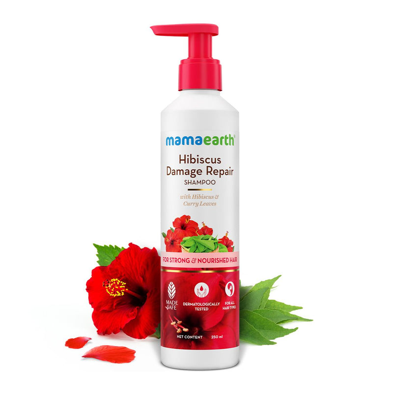 Mamaearth Hibiscus Damage Repair Shampoo With Hibiscus & Curry Leaves, 250ml - Buy from Indicrest