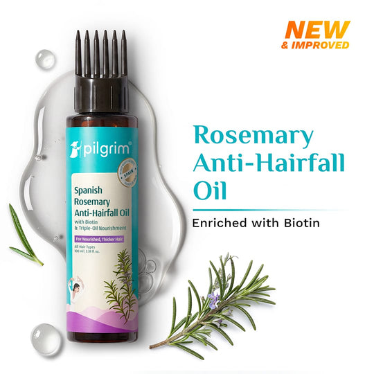 Pilgrim Spanish Rosemary Anti-Hairfall Oil with Biotin & Triple-Oil Nourishment, 100ml - Buy from Indicrest