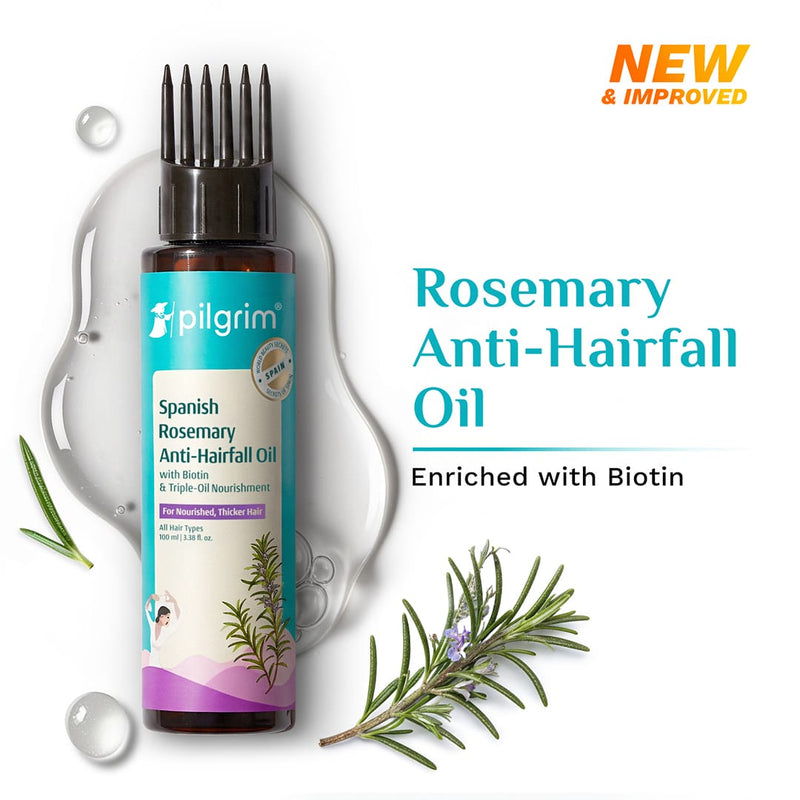Pilgrim Spanish Rosemary Anti-Hairfall Oil with Biotin & Triple-Oil Nourishment, 100ml - Buy from Indicrest