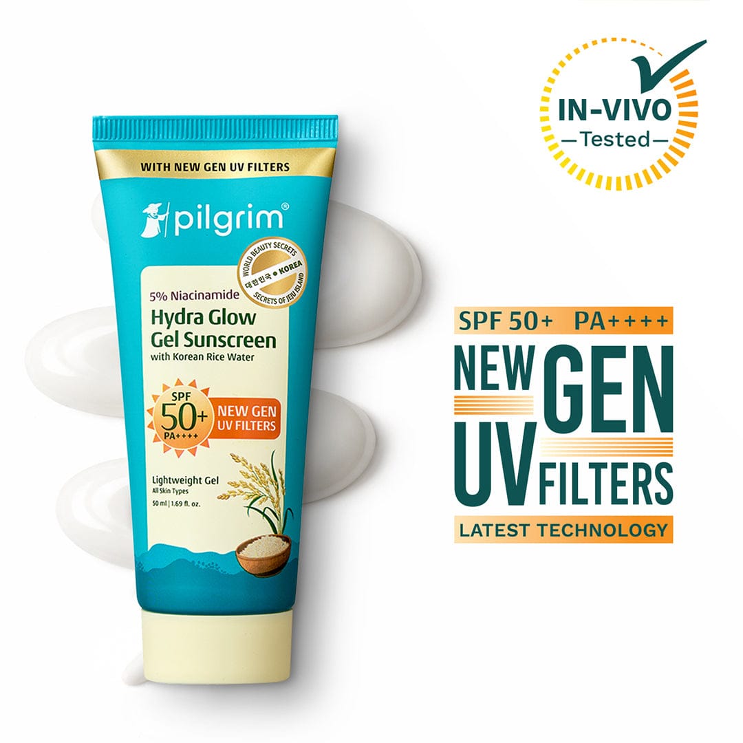 Pilgrim 5% Niacinamide Hydra Glow Gel Sunscreen SPF 50+ PA++++, 50ml - Buy from Indicrest
