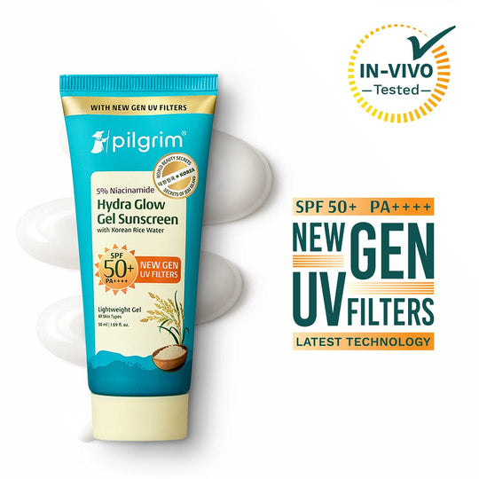 Pilgrim 5% Niacinamide Hydra Glow Gel Sunscreen SPF 50+ PA++++, 50ml - Buy from Indicrest