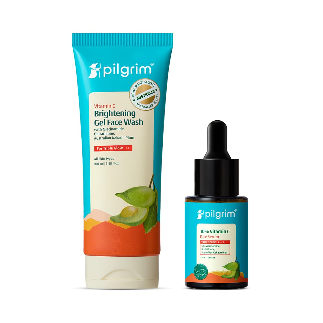 Pilgrim Vitamin C Glow Power Duo, Face Wash 100ml + Serum 30ml - Buy from Indicrest