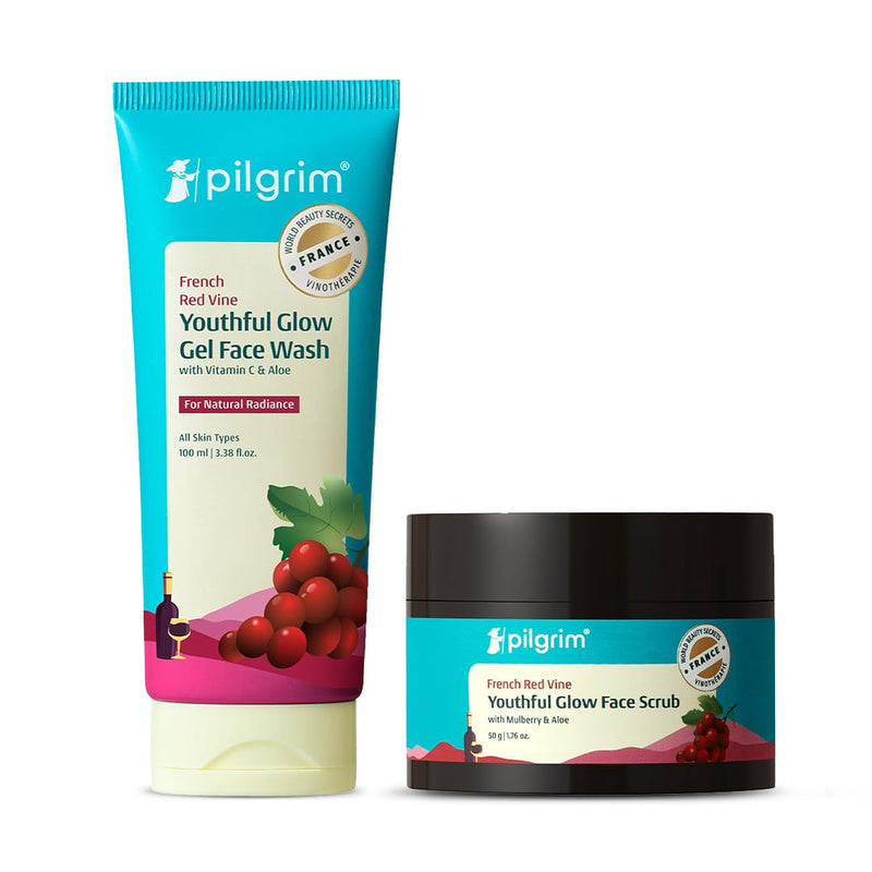 Pilgrim Red Vine Face Scrub + Face Wash Combo, Face Wash 100ml + Face Serum 30ml
 - Buy from Indicrest
