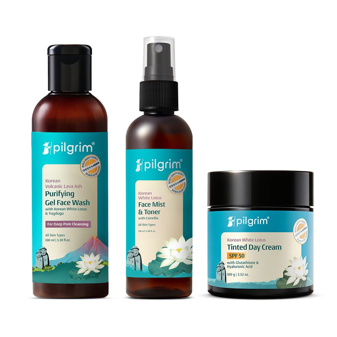 Pilgrim Korean Beauty Daily Glow Kit, Face Wash 100ml + Face Mist & Toner 100ml
 + Day Cream 100g - Buy from Indicrest
