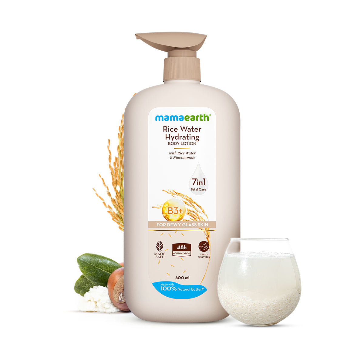 Mamaearth Rice Water Hydrating Body Lotion with Rice Water & Niacinamide for Dewy Glass Skin, 600ml - Buy from Indicrest