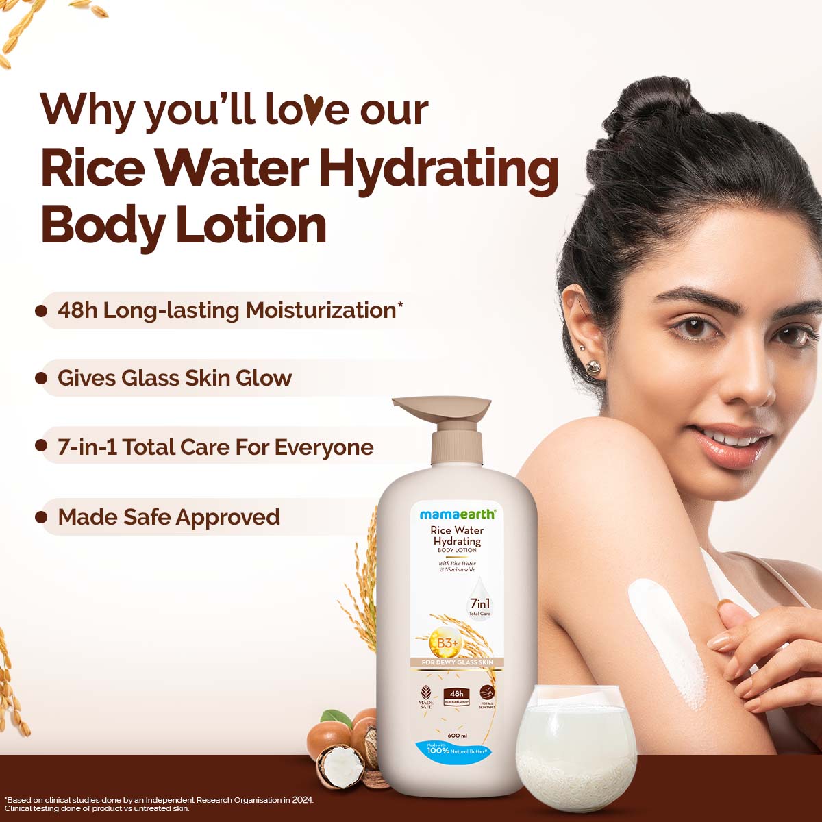 Mamaearth Rice Water Hydrating Body Lotion with Rice Water & Niacinamide for Dewy Glass Skin, 600ml - Image 2 - Buy from Indicrest