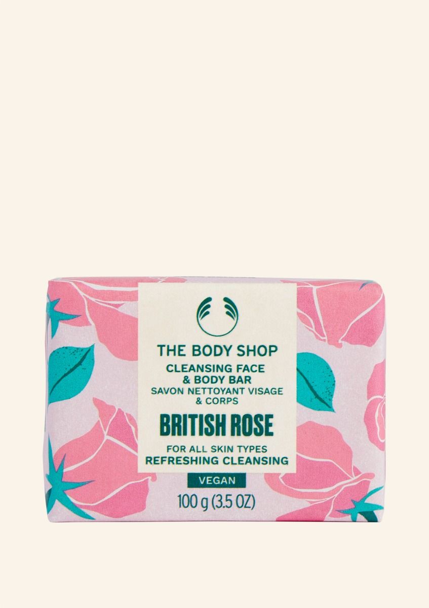 The Body Shop British Rose Cleansing Face & Body Bar, 100g