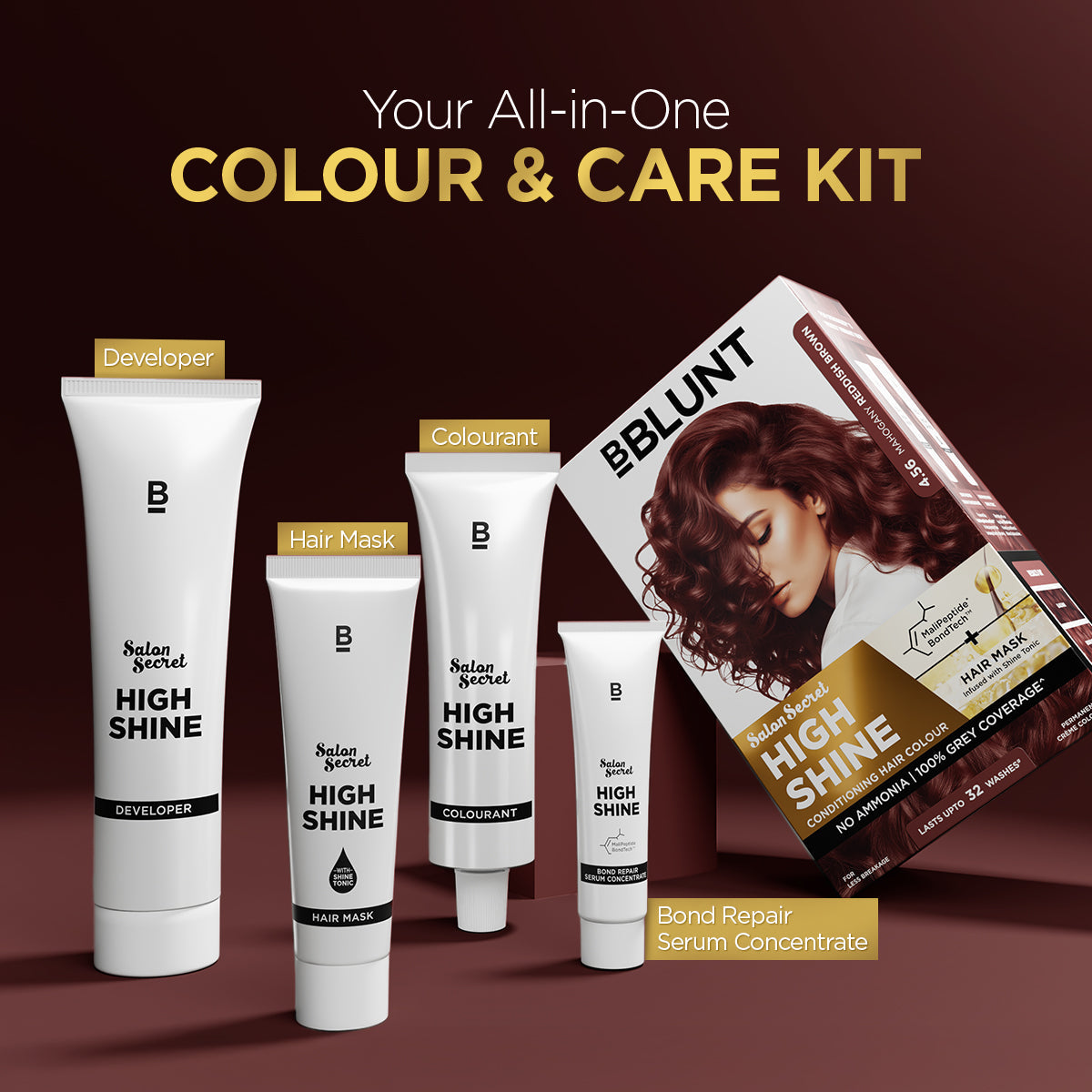 Bblunt High Shine Conditioning Hair Colour Pack of 3, Mahogany Reddish Brown Shade 4.56 Pack of 3 - Image 10 - Buy from Indicrest