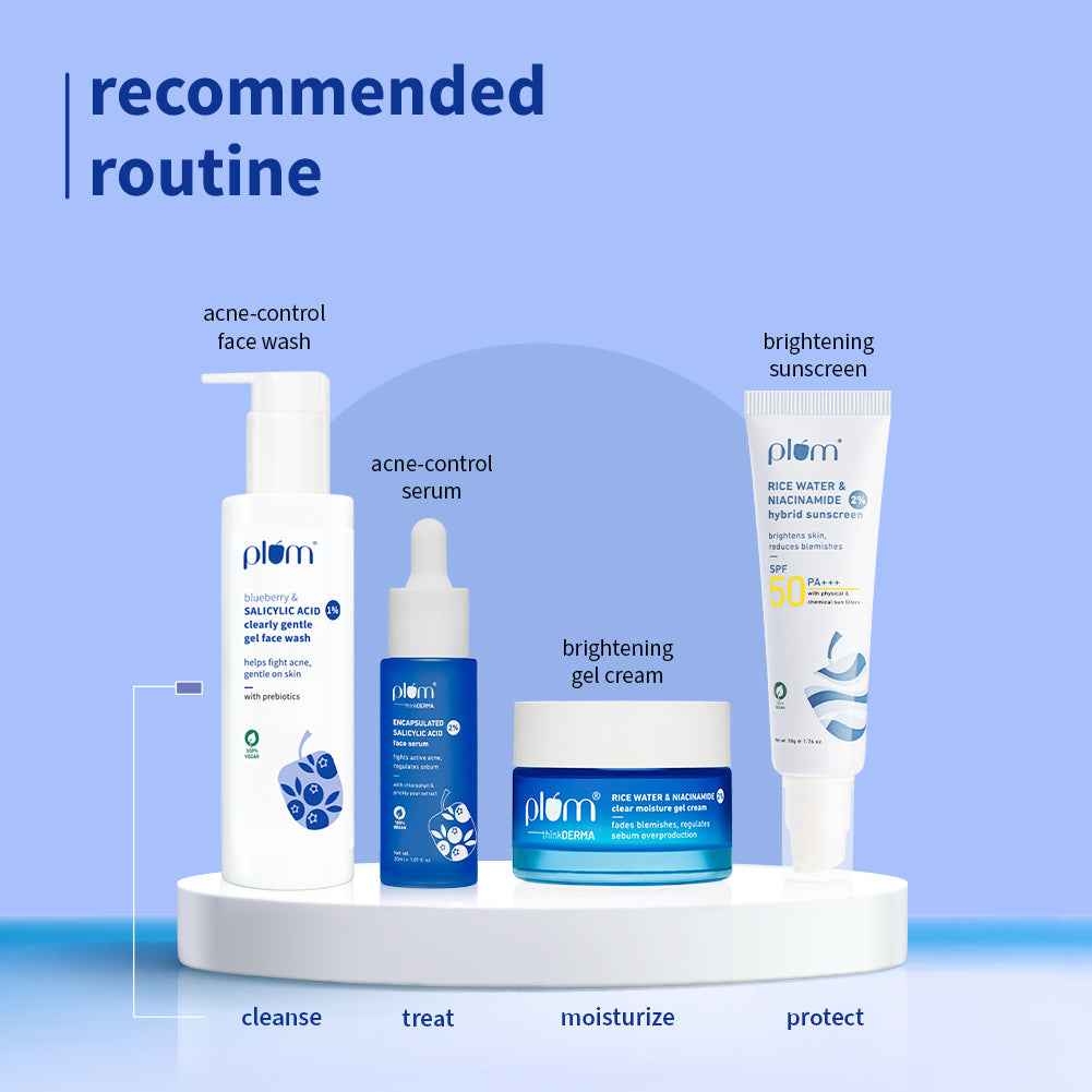 Plum Plum 1% Salicylic Acid Clearly Gentle Gel Face Wash with Blueberry | Helps Fight Active Acne | Gentle & Non-Drying | For Oily, Acne-Prone Skin | Beginner-Friendly | All Genders | 100% Vegan | 100 Ml, 100ml