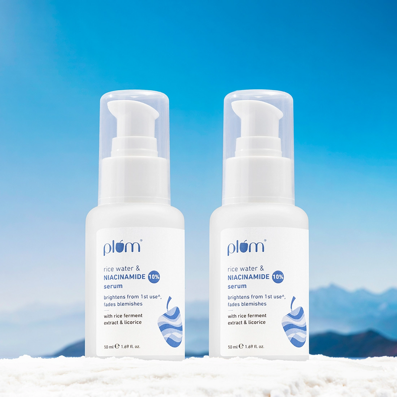 Plum 10% Niacinamide Face Serum with Rice Water (50 ml) - Pack of 2 | Brightens From 1st Use | 2x Instant Hydration | Fades Blemishes Buy at Indicrest