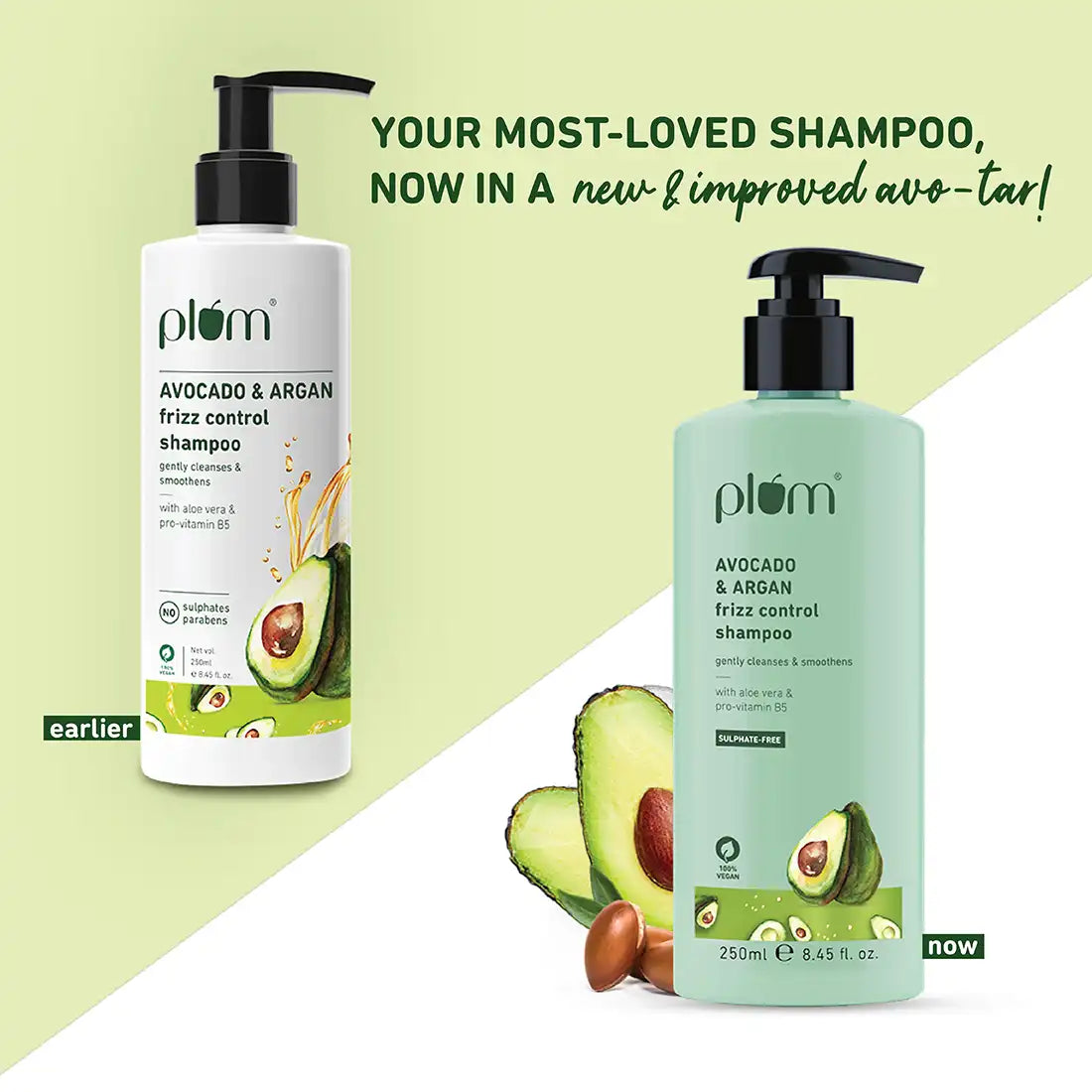 Plum Avocado & Argan Frizz Control Shampoo | Reduces Frizz | Conditions Strands, 250ml