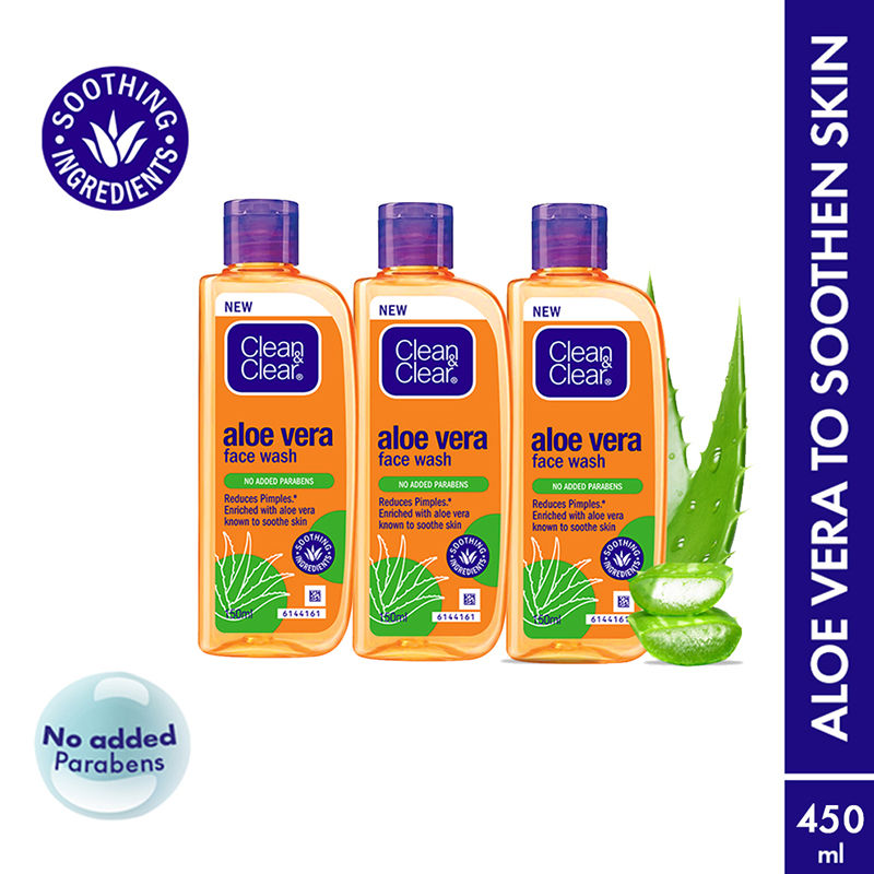 Clean & Clear Aloe Vera Face Wash Gentle Hydrating Cleanser for Oily Skin & Acne (Pack of 3), 3 pieces