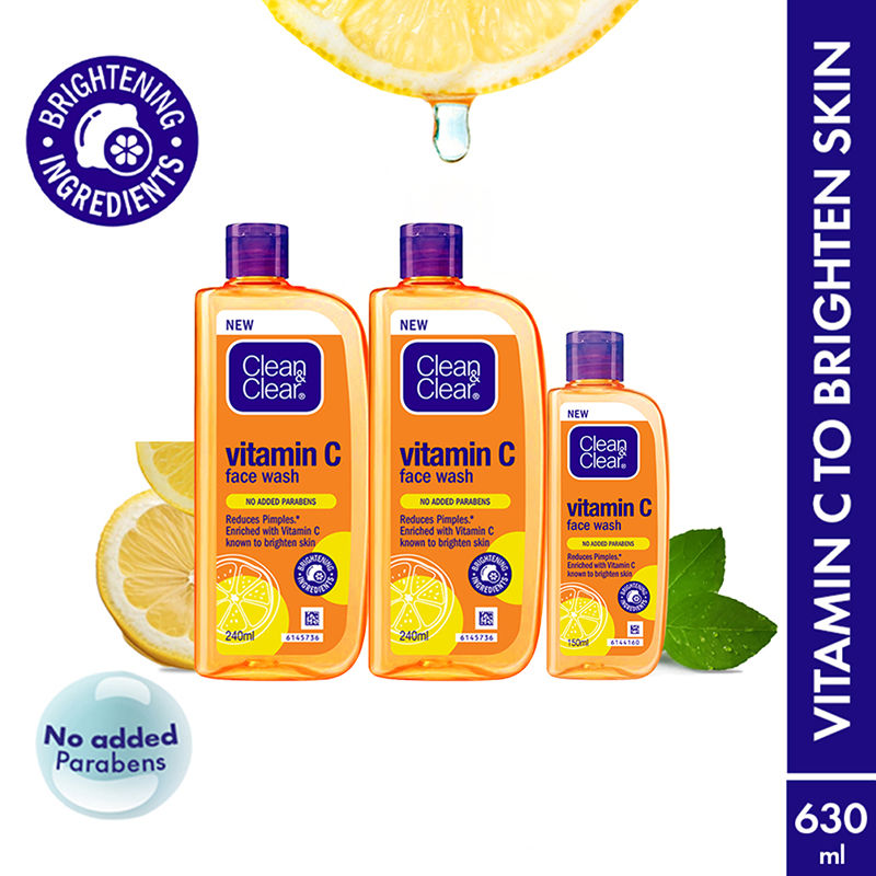 Clean & Clear Vitamin C Face Wash - Gentle Brightening & Hydrating Cleanser Value Pack Combo, 3 pieces Buy at Indicrest