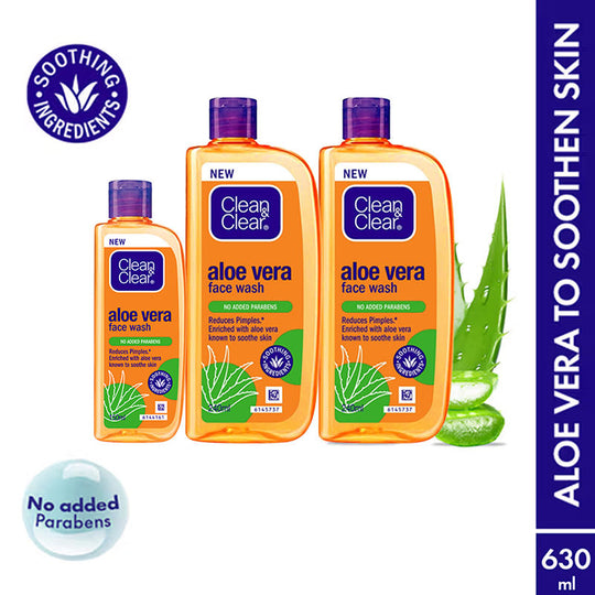 Clean & Clear Aloe Vera Face Wash - Gentle Hydrating Cleanser for Oily Skin & Acne Value Pack Combo, 3 pieces Buy at Indicrest