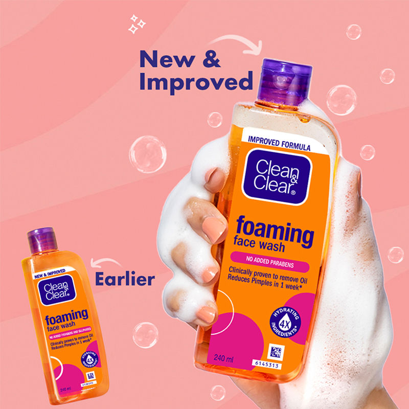Clean & Clear Foaming Face Wash - Hydrating Cleanser for Oily Skin & Acne Value Pack, 3 pieces