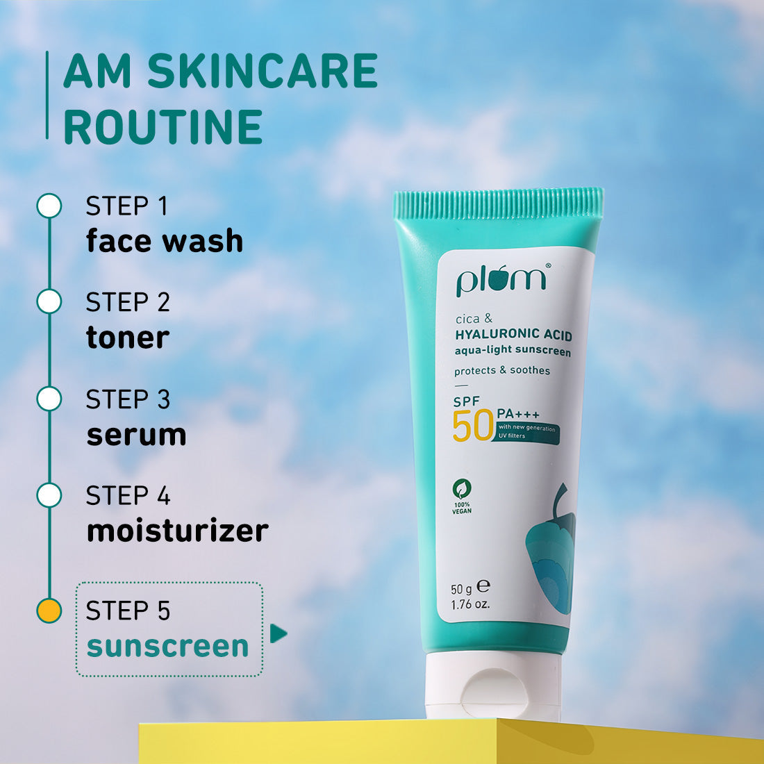 Plum Cica & Hyaluronic Acid SPF 50 Sunscreen | Safe, New Gen UV Filters | Non-Sticky| Non-Oily, 50g x 2