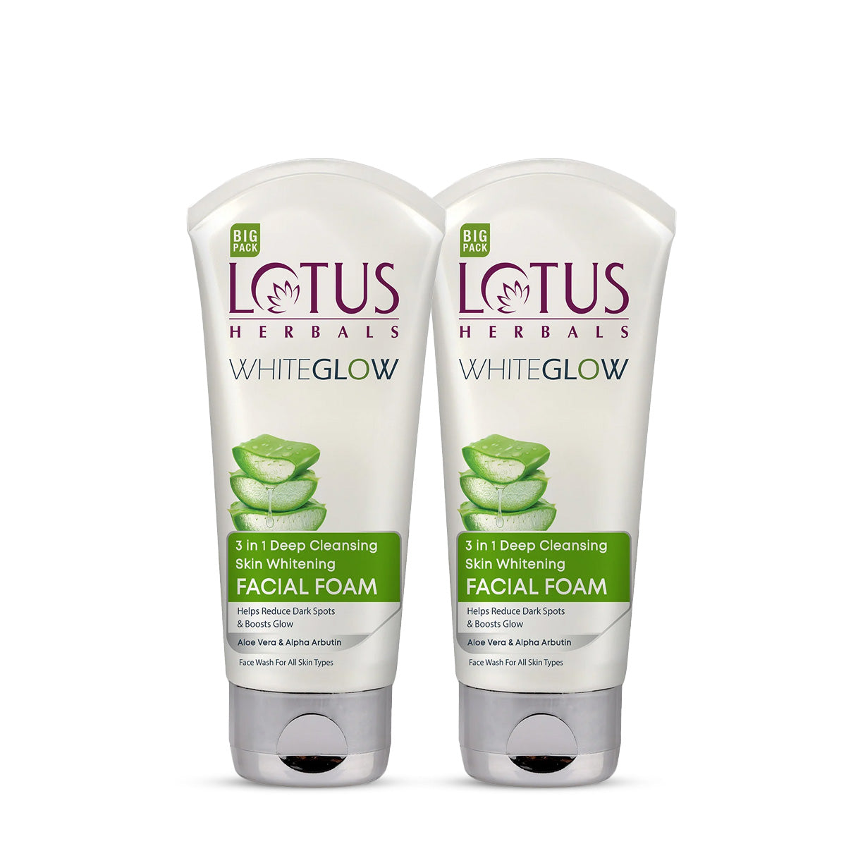 Lotus Herbals WhiteGlow 3 In 1 Deep Cleansing Skin Brightening Facial Foam Big, Pack of 2