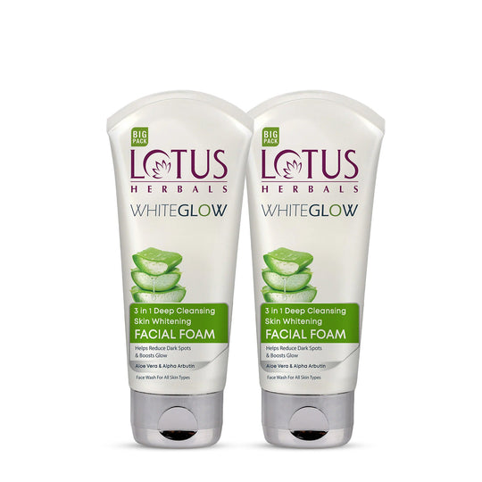 Lotus Herbals WhiteGlow 3 In 1 Deep Cleansing Skin Brightening Facial Foam Big, Pack of 2