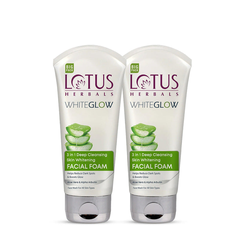 Lotus Herbals WhiteGlow 3 In 1 Deep Cleansing Skin Brightening Facial Foam Big, Pack of 2