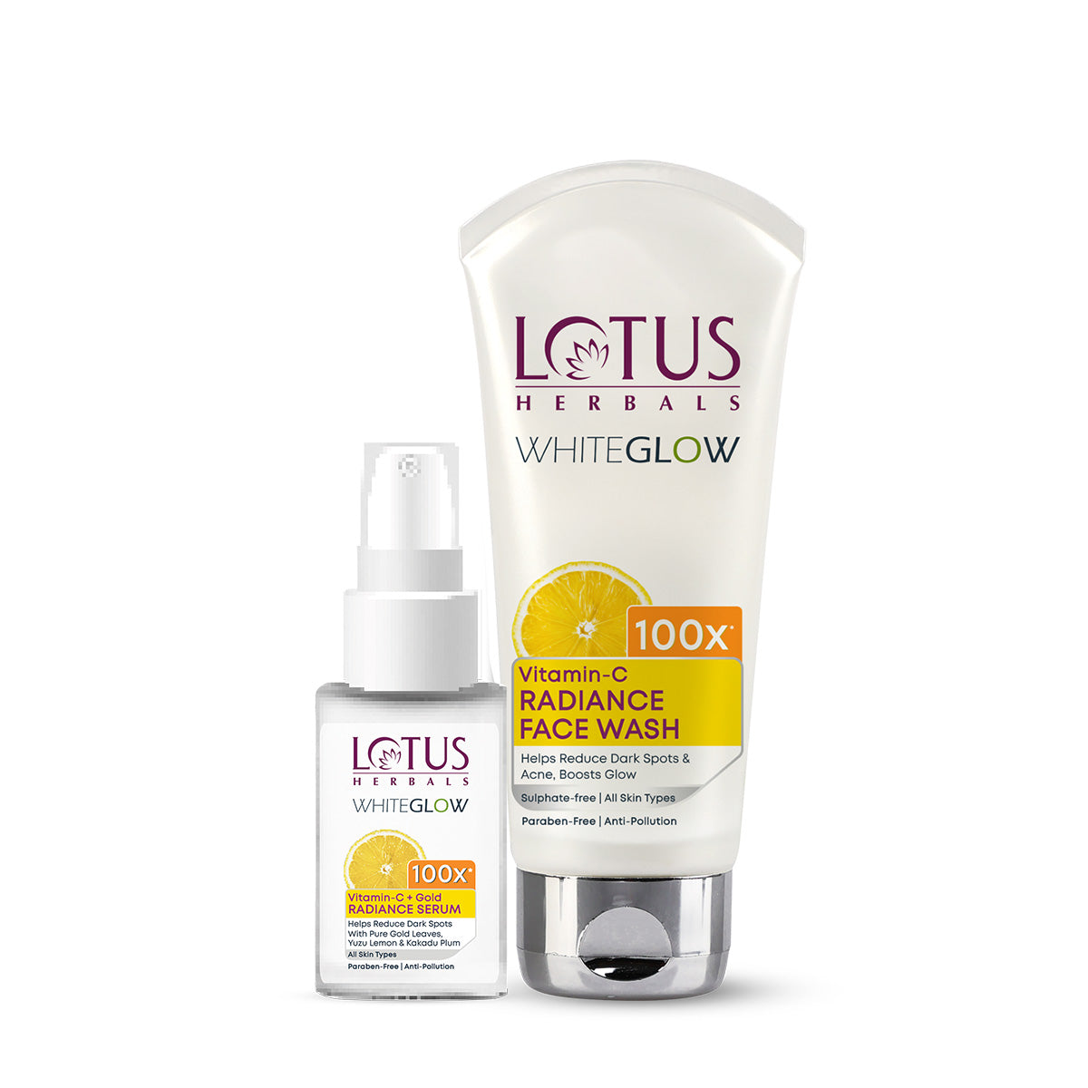 Lotus Herbals WhiteGlow Vitamin-C FaceWash & Gold Serum Combo, Facewash 100g + Serum 30ml