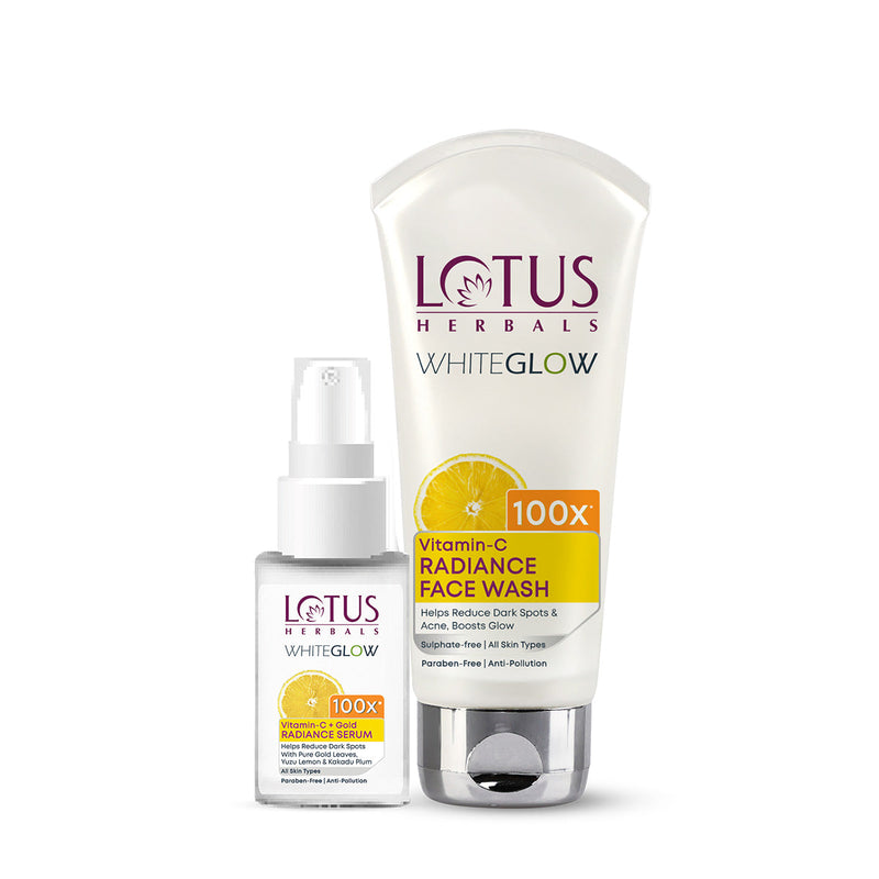 Lotus Herbals WhiteGlow Vitamin-C FaceWash & Gold Serum Combo, Facewash 100g + Serum 30ml
