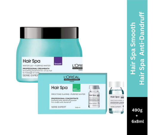 L’Oreal Professionnel Hair Spa Smoothing Creambath, 490g | Hair Spa Purifying Concentrate Anti-Dandruff 6×8ml Combo Buy at Indicrest