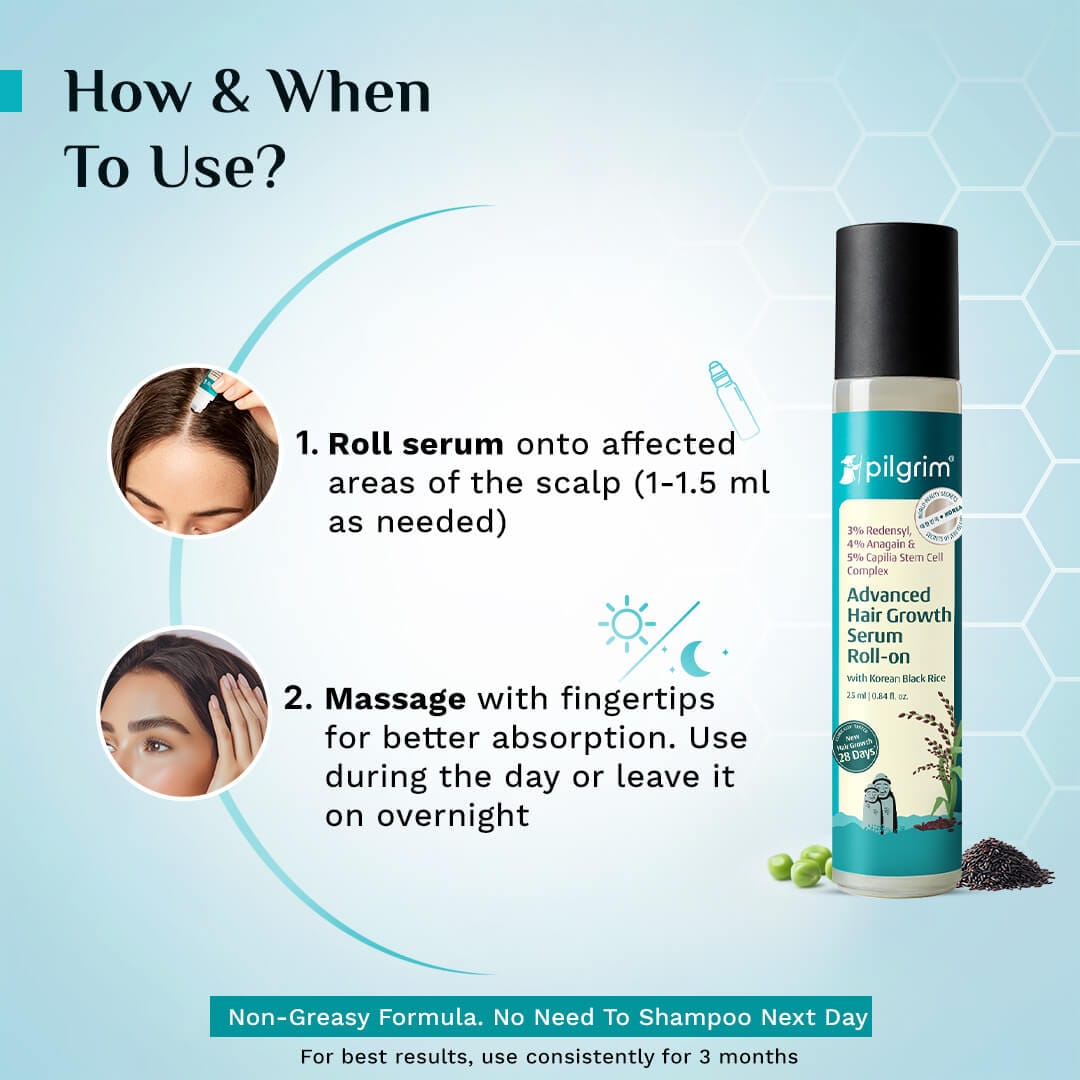 Pilgrim 3% Redensyl, 4% Anagain & 5% Capilia Stem Cell Complex Advanced Hair Growth Serum Roll-On, 30ml - Image 10 - Buy from Indicrest