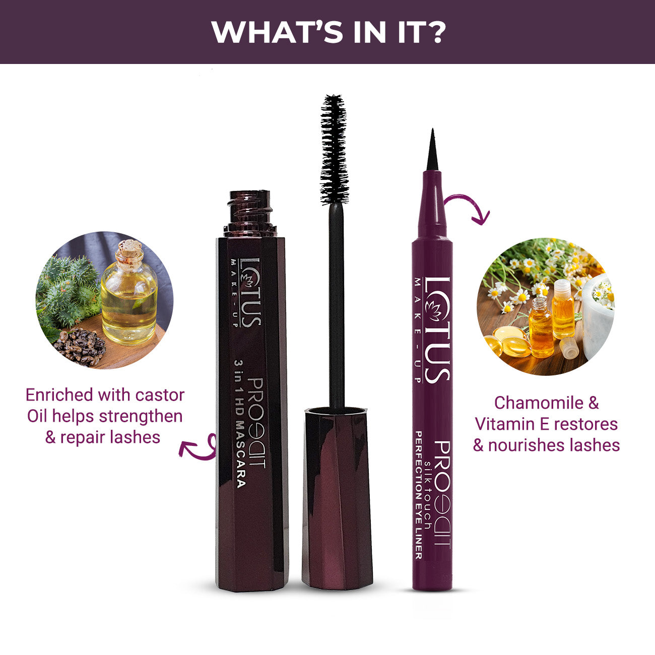 Lotus Herbals Make-Up Stroke & Lift Combo, Mascara X 10g + Eye Liner 1ml