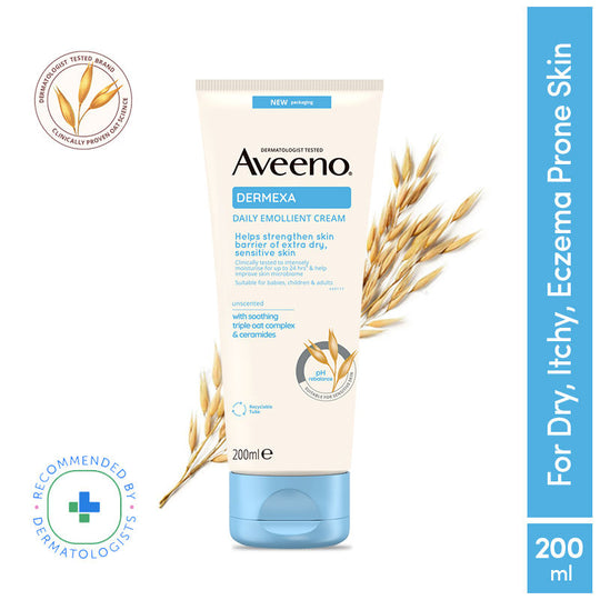 Aveeno Dermexa Daily Emollient CreamOat + Ceramide Face & Body Moisturizer for Dry Sensitive Skin, 200ml