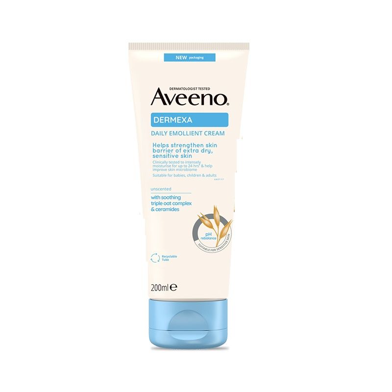 Aveeno Dermexa Daily Emollient CreamOat + Ceramide Face & Body Moisturizer for Dry Sensitive Skin, 200ml