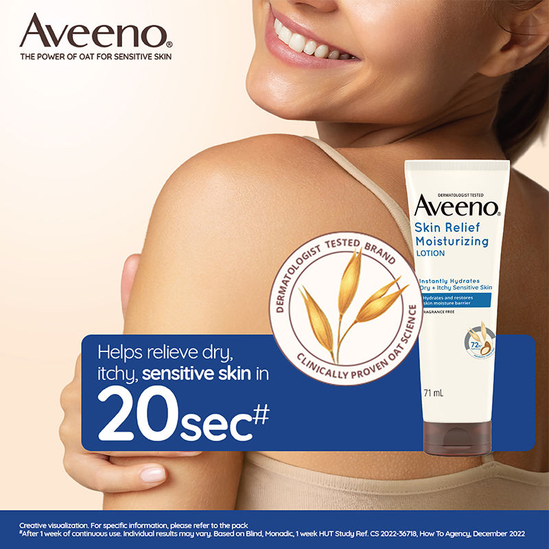 Aveeno Skin Relief Moisturising Lotion - Oat + Shea Butter Body Moisturizer For Dry & Sensitive Skin, 71ml