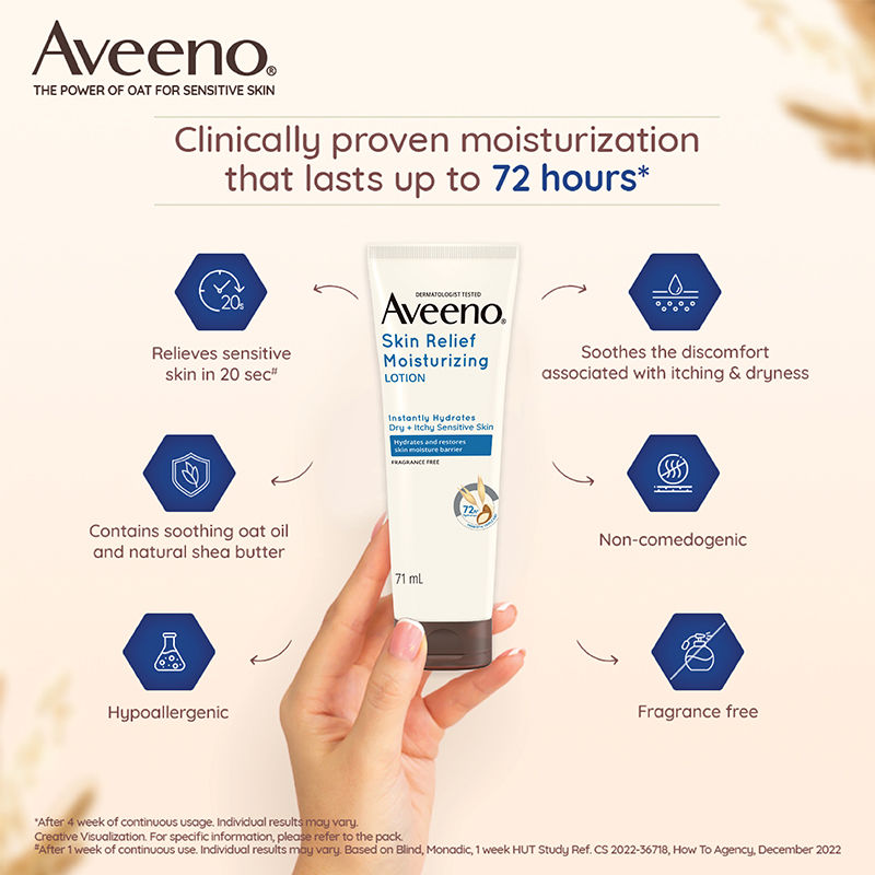 Aveeno Skin Relief Moisturising Lotion - Oat + Shea Butter Body Moisturizer For Dry & Sensitive Skin, 71ml
