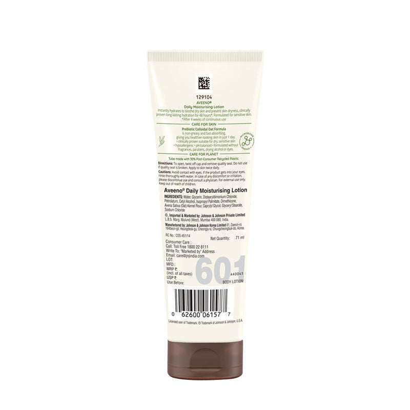 Aveeno Daily Moisturising Lotion - Natural Oat Body Moisturizer For Normal, Dry & Sensitive Skin, 71ml