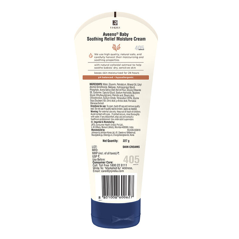 Aveeno Baby Soothing Relief Face & Body Moisture CreamOatmeal for Dry, Sensitive & Gentle Skin, 227g