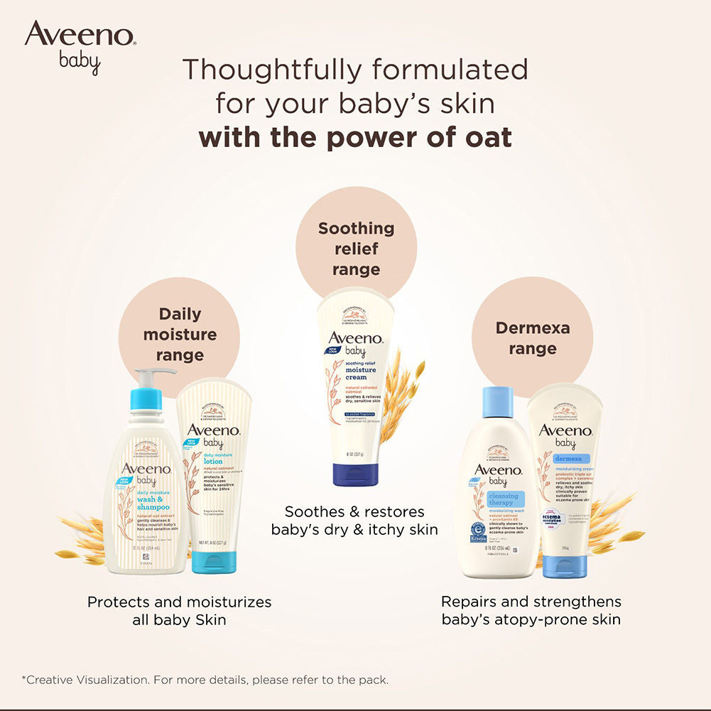 Aveeno Baby Daily Moisture Wash & Shampoo - Natural Oat Gentle Cleanser For Hair, Sensitive Body Skin, 354ml