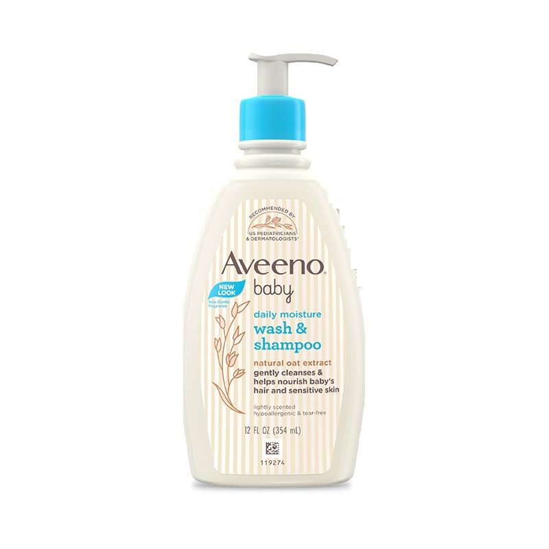 Aveeno Baby Daily Moisture Wash & Shampoo - Natural Oat Gentle Cleanser For Hair, Sensitive Body Skin, 354ml