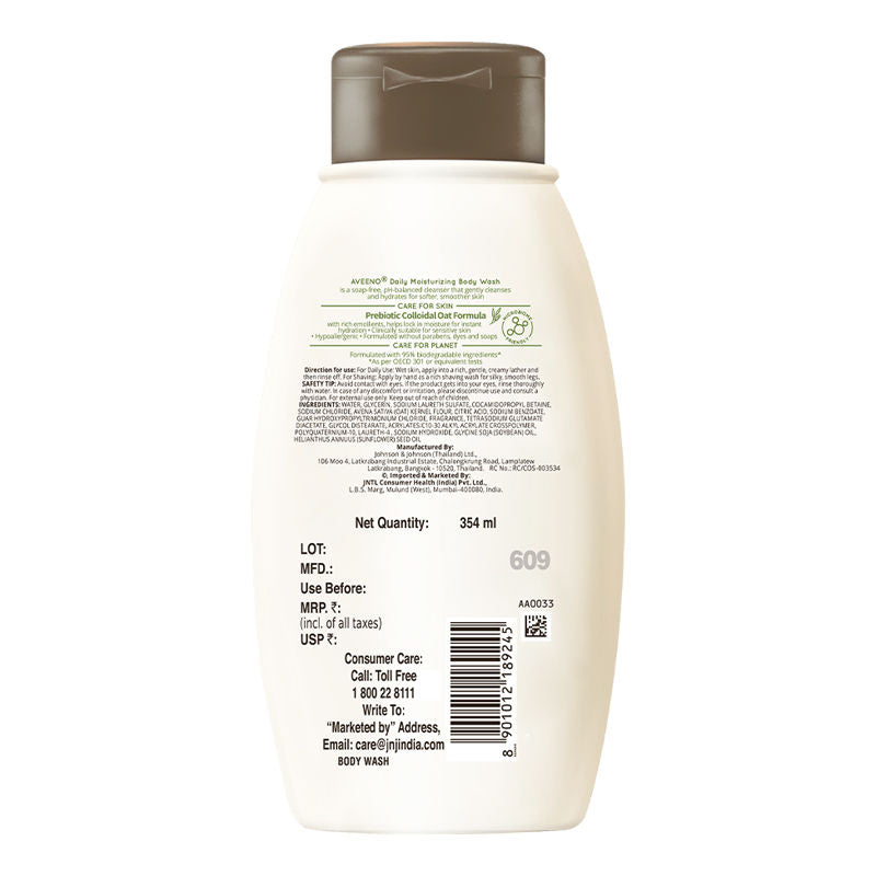 Aveeno Daily Moisturising Body Wash - Prebiotic Oat Cleanse, Moisturize Normal, Dry & Sensitive Skin, 354ml