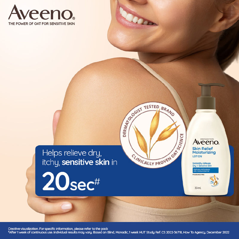 Aveeno Skin Relief Moisturising Lotion - Oat + Shea Butter Body Moisturizer For Dry & Sensitive Skin, 354ml