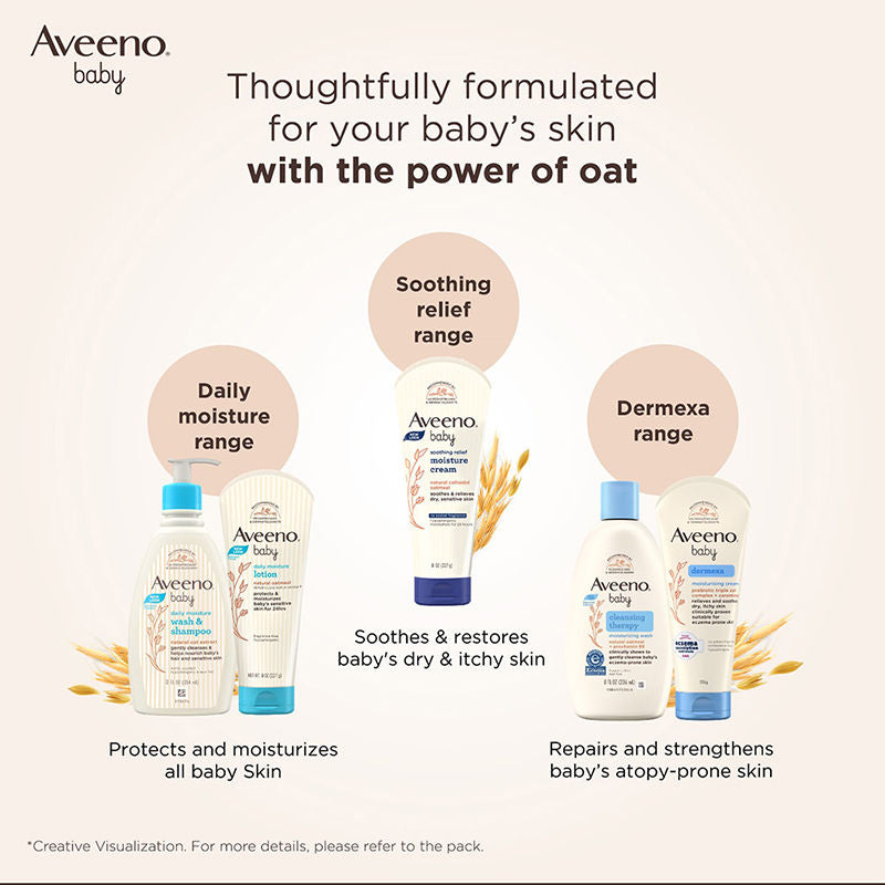 Aveeno Baby Daily Moisture Wash & Shampoo - Natural Oat Gentle Cleanser For Hair, Sensitive Body Skin, 100ml