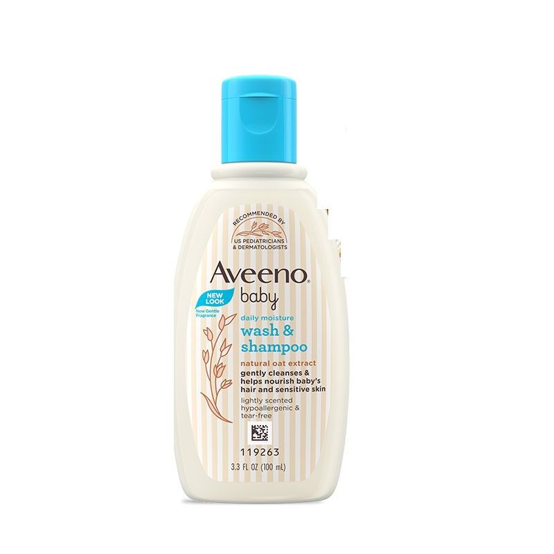 Aveeno Baby Daily Moisture Wash & Shampoo - Natural Oat Gentle Cleanser For Hair, Sensitive Body Skin, 100ml