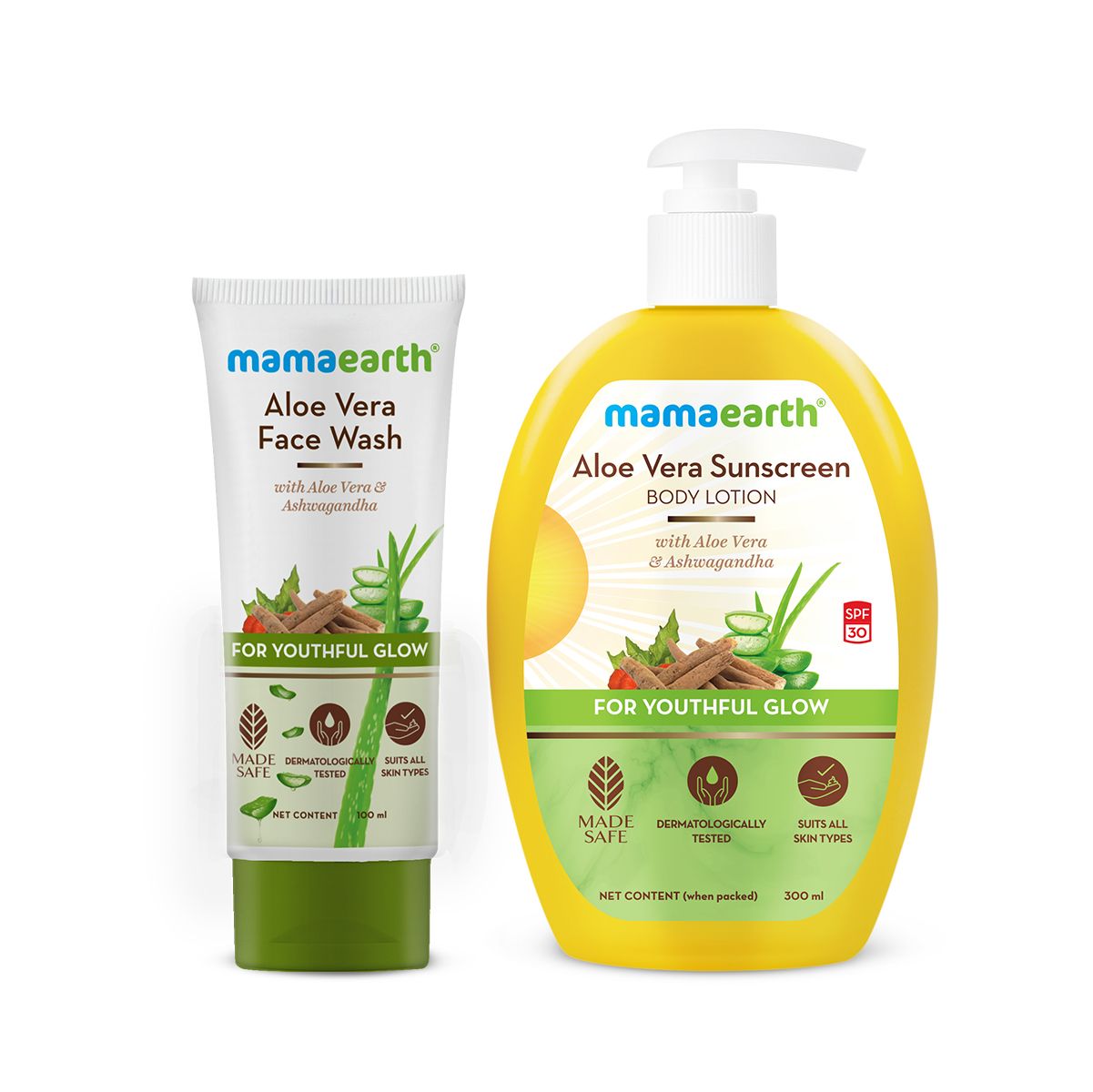 Mamaearth Aloe Glow Combo, Body Lotion 300ml + Face Wash 100ml - Buy from Indicrest
