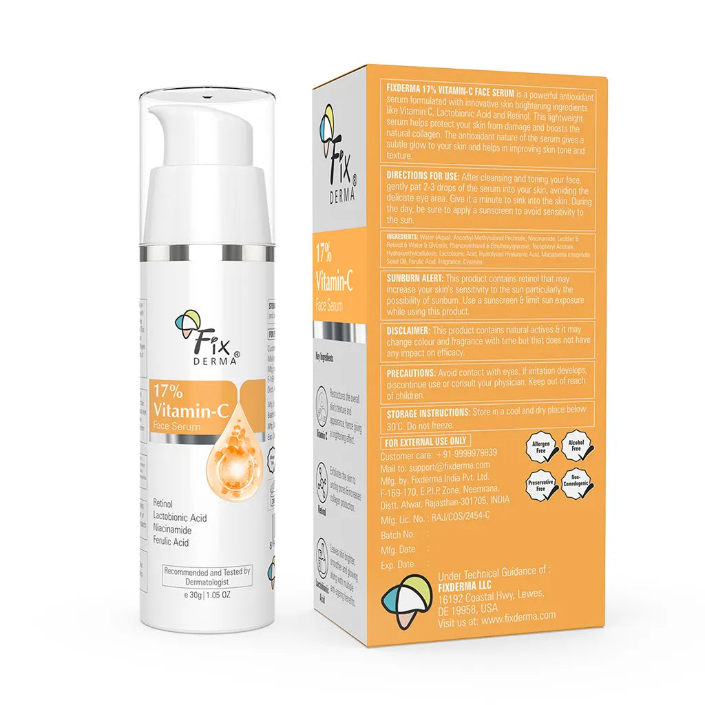 Fixderma 17% Vitamin C Face Serum | Quick Absorbing Serum for Bright & Even Toned Skin, 30g - Image 8 - Buy from Indicrest