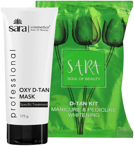 Sara Oxy D-TAN Mask for Tan Removal and Skin Tone Correction for Oily and Blemish Prone Skin (175 g), De-tan for Men and Women, With D-Tan Manicure and Pedicure Kit - Buy from Indicrest