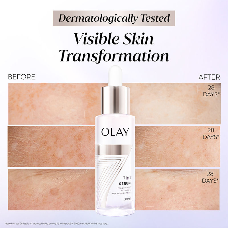 Olay 7in1 Serum with Niacimide, Vitamin C, Collagen Peptides, Fights 7 Skin Issues, 30ml Buy at Indicrest Image 4