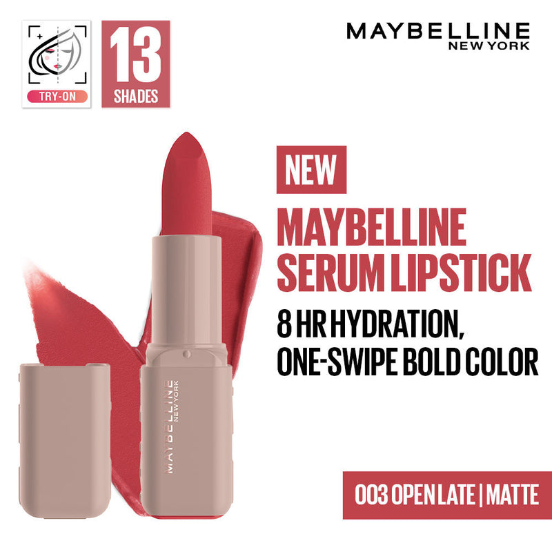 Maybelline Serum Matte Lipstick - 8Hr hydration, One-Swipe Bold Color - 003 Open Late, 4.5g Buy at Indicrest