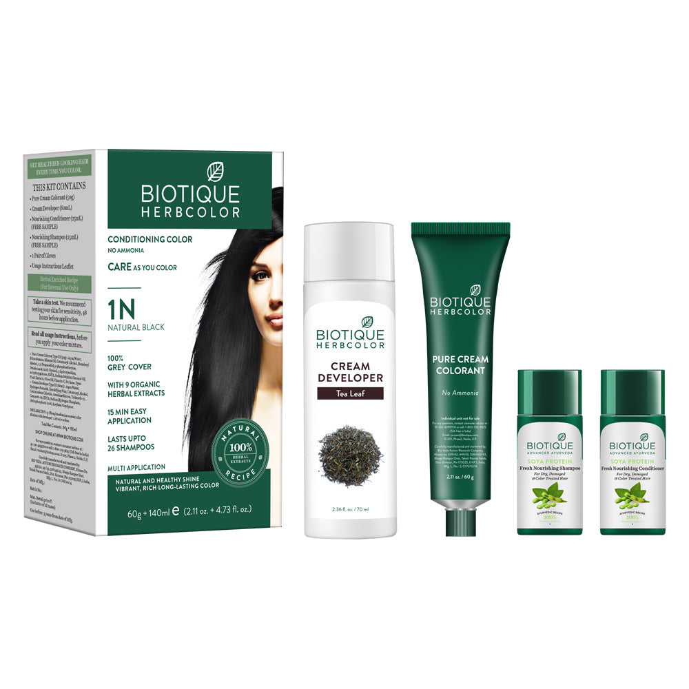 Biotique Herbcolor Natural Black- 1N, 60g+140ml - Image 2 - Buy from Indicrest